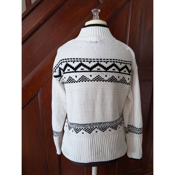 Christian Siriano Womens White & Black Geometric Knit Turtleneck Sweater Size M - Picture 3 of 8